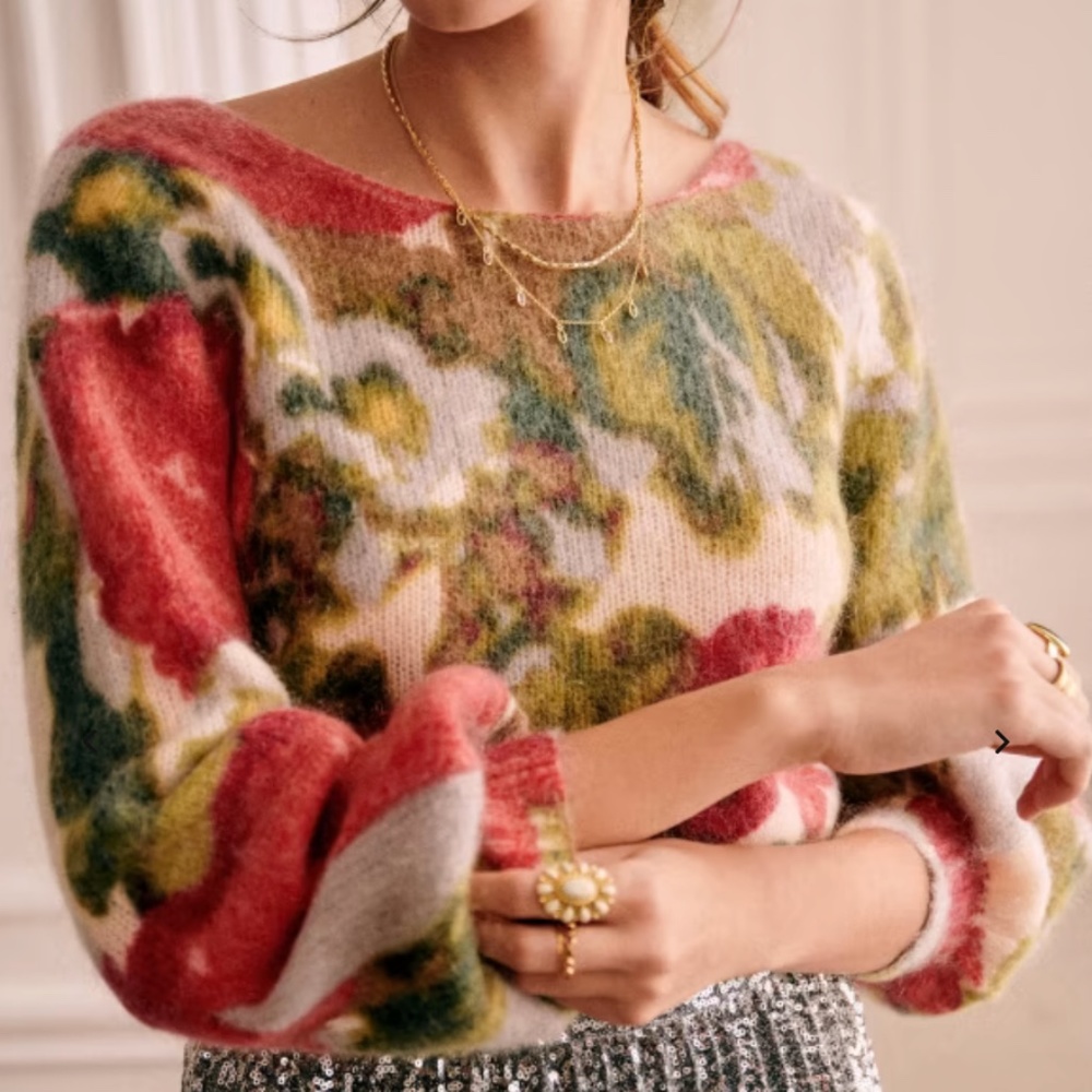 Sezane Alban Sweater in Printed Flowers - Size Small